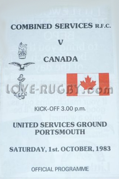 1983 Combined Services v Canada  Rugby Programme